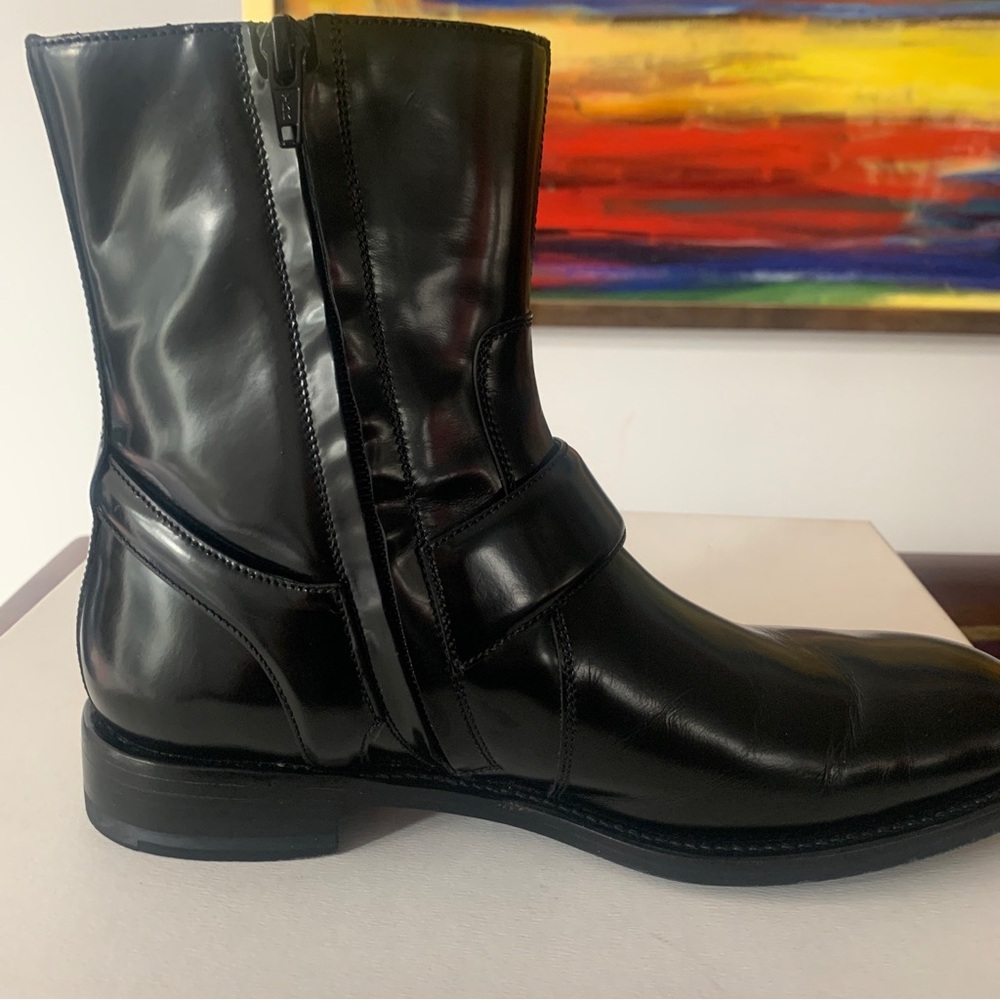 Balenciaga Shorter Black Veau Grossi Masculine Biker Boots Black Leather SZ 37.5 - Picture 8 of 14